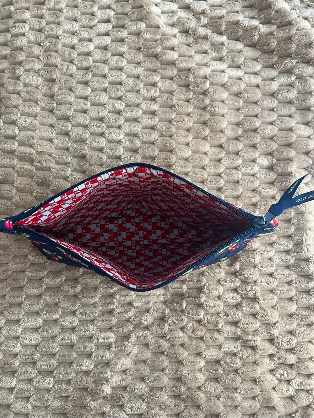 Vera Bradley Navy Cherry Quilted Cosmetic Bag